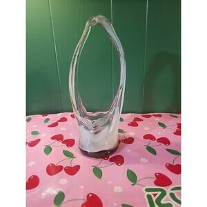 Vintage 1960s MCM Hand Blown Swirl Glass Murano Stretch Basket Vase Centerpiece